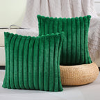 Futei Emerald Green Striped Decorative Throw Pillow Covers 16X16 Inch Set Of 2,Square Winter Decorations Couch Pillow Case,Soft