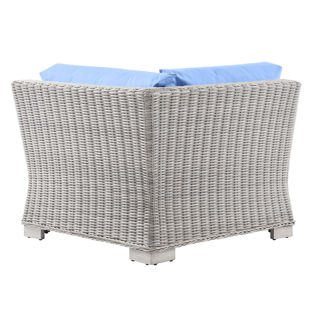 Modway Conway Outdoor Patio Wicker Rattan, Corner Chair, Light Gray Light Blue