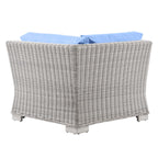Modway Conway Outdoor Patio Wicker Rattan, Corner Chair, Light Gray Light Blue
