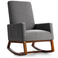 Giantex Upholstered Rocking Chair, Modern Fabric Armchair W/Wood Base, Side Pocket, Linen Padded Seat, High Back Accent Glider Rocker Chair, Mid-Century Leisure Chair For Nursery, Living Room (Gray)