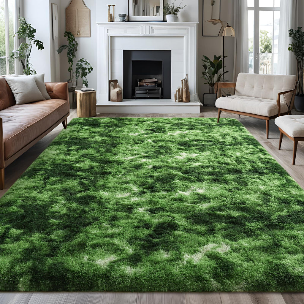 Falark Large Soft Area Rugs For Bedroom Living Room, 6X9 Ft Dark Green Tie-Dyed Fluffy Rug Carpets For Girls Kids Room, Shaggy F