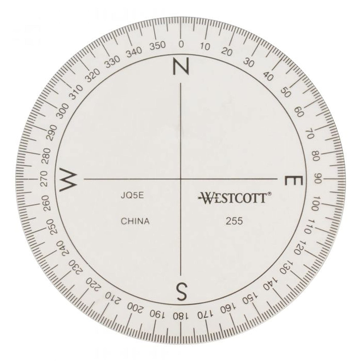 Westcott 360-Degree Compass Protractor 3 1/2-Inch Clear Plastic