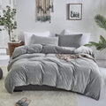 Clothknow Grey Comforter Set Queen Fluffy Bedding Comforter Sets Full Velvet Men Women Boys Bedding Sets Dark Gray Flannel Bedding Comforter Full 3Pcs Comforter Sets Queen