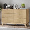 BORNOON Fluted 6 Drawer Dresser, 47.2  Wide Modern Boho Chest of Drawers, Wooden Storage Dresser TV Stand for Bedroom, Living Ro