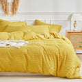 Warmdern Boho Duvet Cover Set Queen Size,Yellow Striped Duvet Cover Microfiber Bedding Set,3Pcs Ultra Soft Breathable Lightweigh
