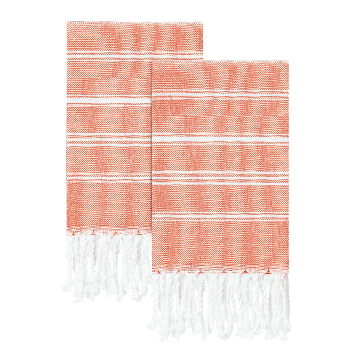 cabanana Cotton Turkish Hand Towel - Set of 2 | Boho Kitchen Tea Towels, 40 x 16 Inches Thin Decorative Bathroom Towel (Coral)
