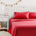 Amazon Basics Kids Soft Easy-Wash Lightweight Microfiber 4-Piece Sheet Set, Full, Red, Solid