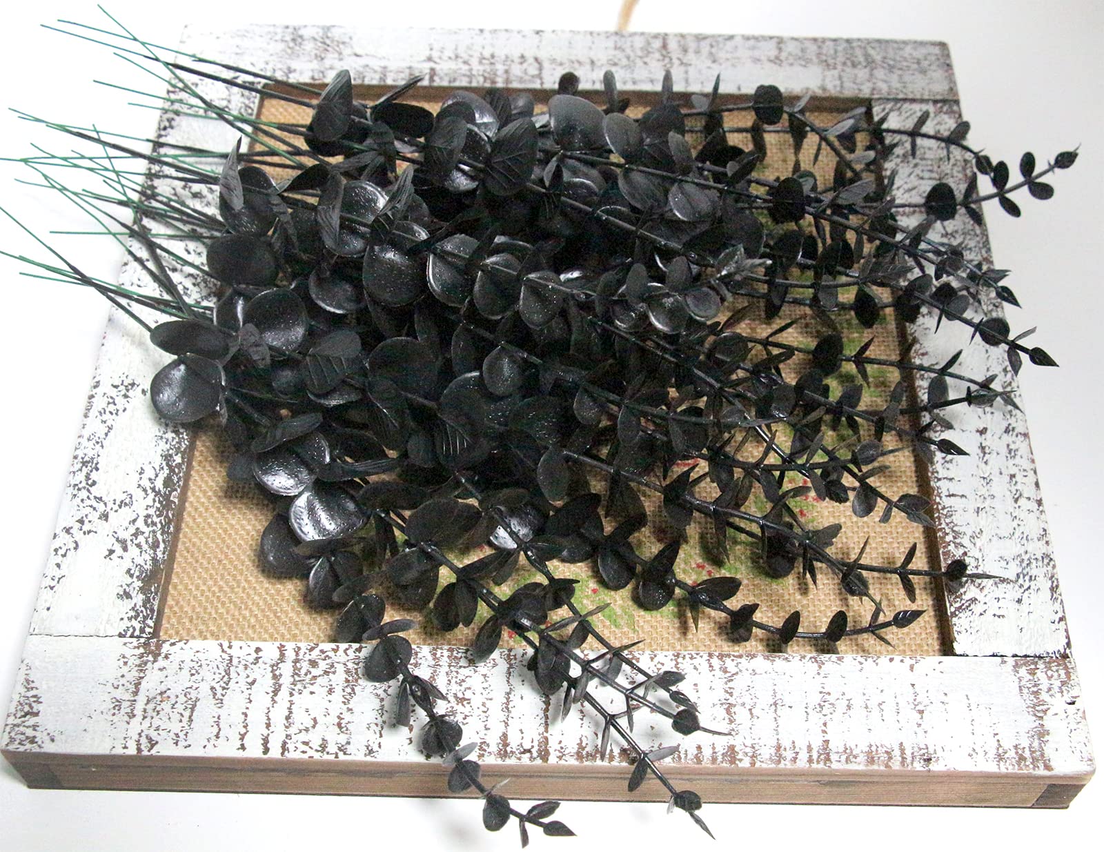 Tinsow 26 Pcs Black Artificial Eucalyptus Stems Faux Halloween Flowers Eucalyptuses Real Touch Leaf Centerpiece Home Decor (26,