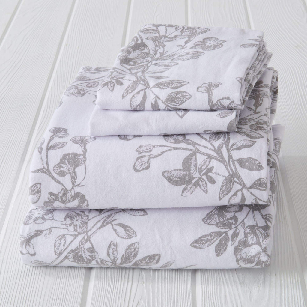 Great Bay Home 4 Piece 100% Turkish Cotton King Winter Lodge Flannel Sheet Set | Cotton Printed Bedding Sheets & Pillowcases | D