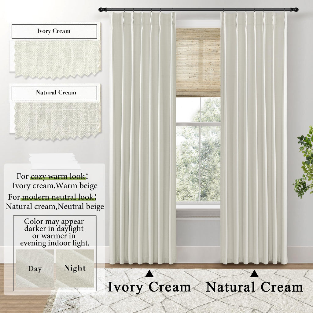 Shineland 90 Inch Curtains Long,Extra Wide Blackout Thick Linen Pinch Pleated Black Block Out Farmhouse Curtains For Living Room Bedroom 2 Panels Set