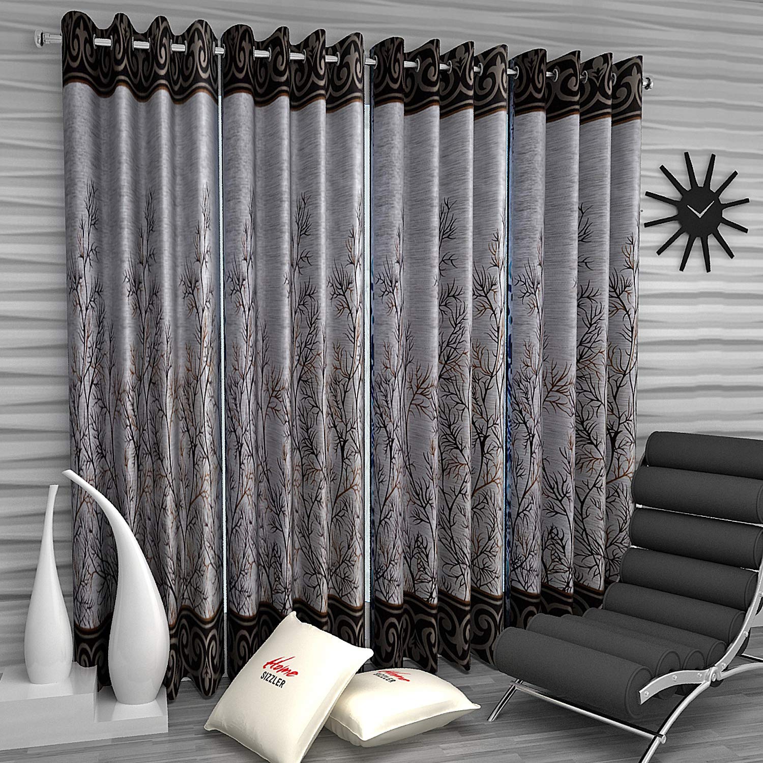 Home Sizzler 4 Piece Elegant Panel Eyelet Polyester Door Curtains  7 Feet, Brown