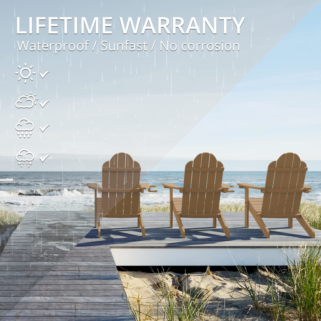 Lue Bona Adirondack Chairs Set Of 2, Brown Poly Adirondack Chairs With Cup Holder, 350Lbs Modern Adirondack Chair Weather Resistant, Outdoor Patio Chair For Fire Pit, Patio, Law, Balcony, Backyard