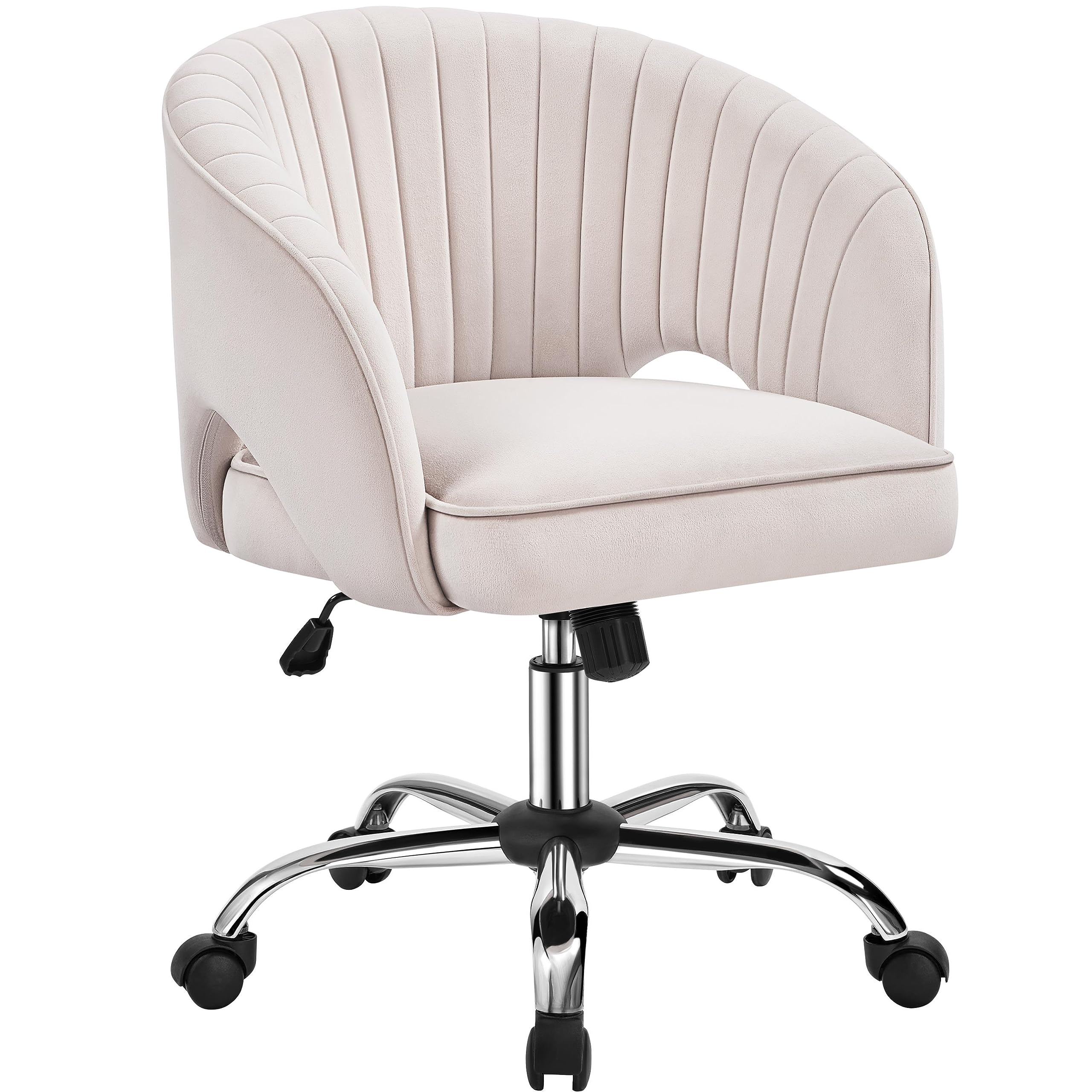 Yaheetech Cute Desk Chair Velvet Vanity Chair with Wheels Home Office Upholstered Modern Swivel Armchair with Tufted Barrel Back
