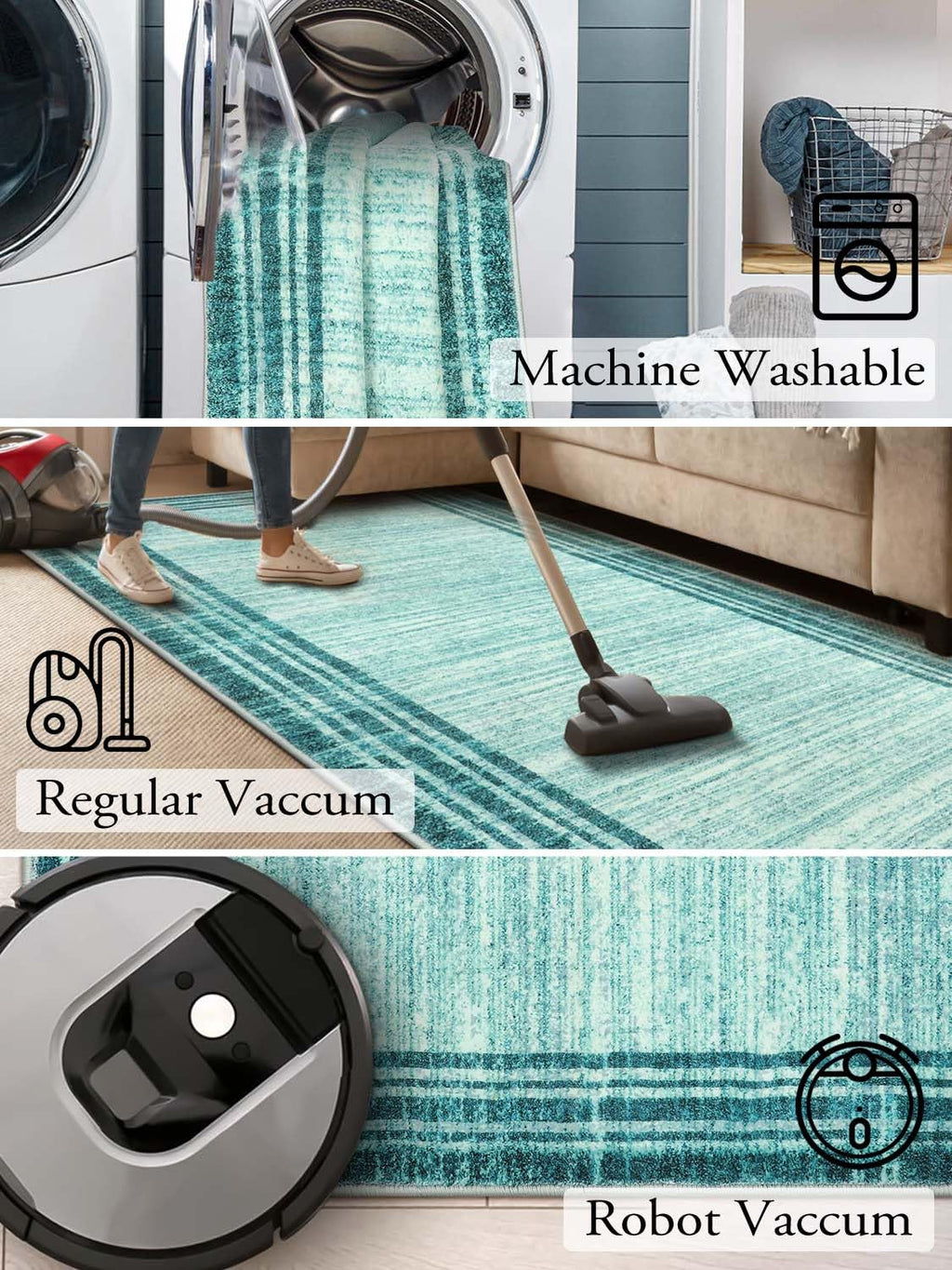 Lahome Abstract Teal 2.5X10 Runners For Hallways,Washable Modern Long Kitchen Runner Rug Non-Slip,Low-Pile Soft Carpets Minimali