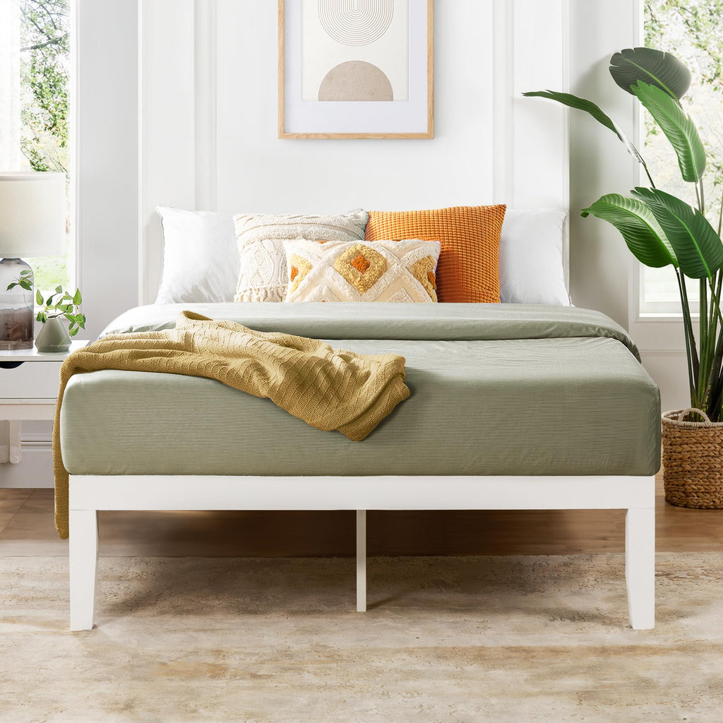 Mellow Naturalista Classic 16 Inch Solid Wood Platform Bed With Wooden Slats, White, Full