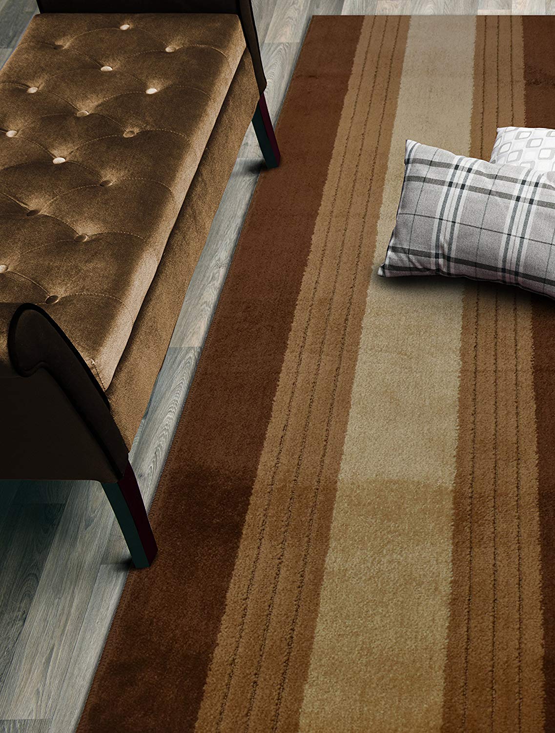 ORFA HOME Custom Size Hallway Runner Rug, Slip Resistant, 26 Inch Wide X Your Choice of Length, Lines Brown, 26 Inch X 7 feet
