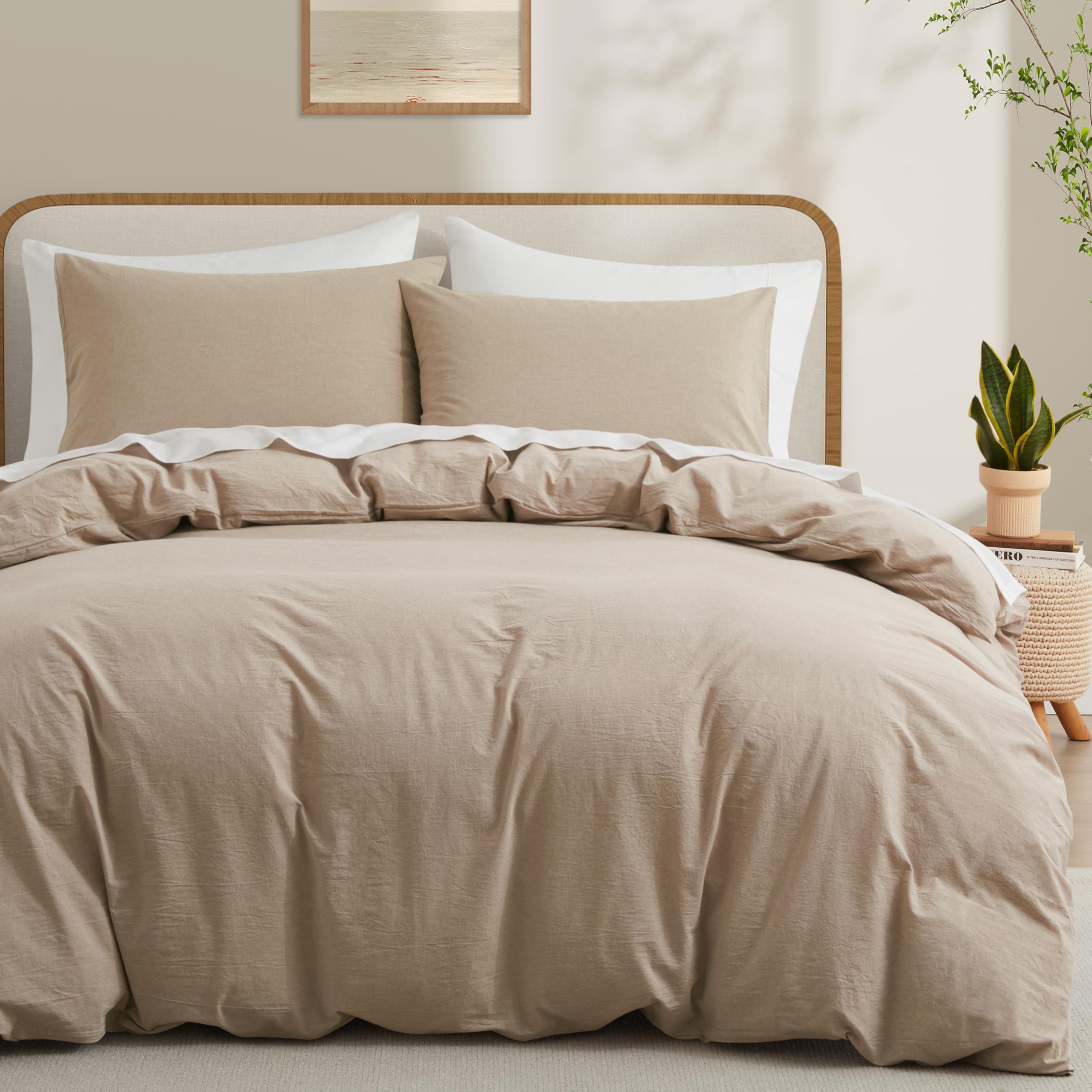 Lovque Linen Grey Duvet Cover Twin Size, 100% Washed Cotton Linen Like Bedding Set With Zipper Closure (No Comforter), 68X90 Inc