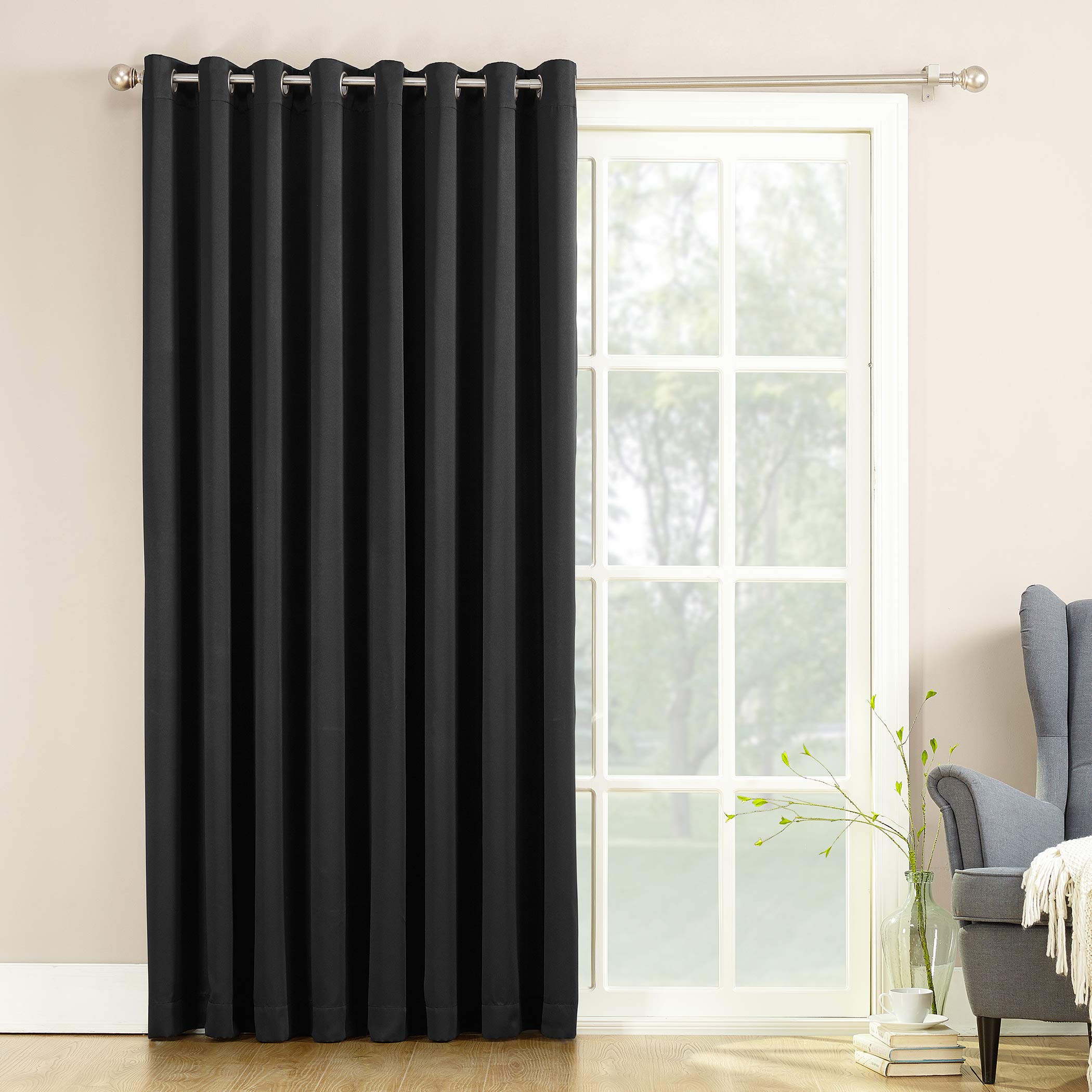Sun Zero Barrow Energy Efficient Grommet Sliding Patio Door Curtain Panel, 100 x 84, Black