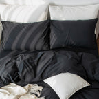 Moomee Bedding Pillowcases Pack Of 2 100% Washed Cotton Linen Like Textured Breathable Durable Soft Comfy (Black, King)