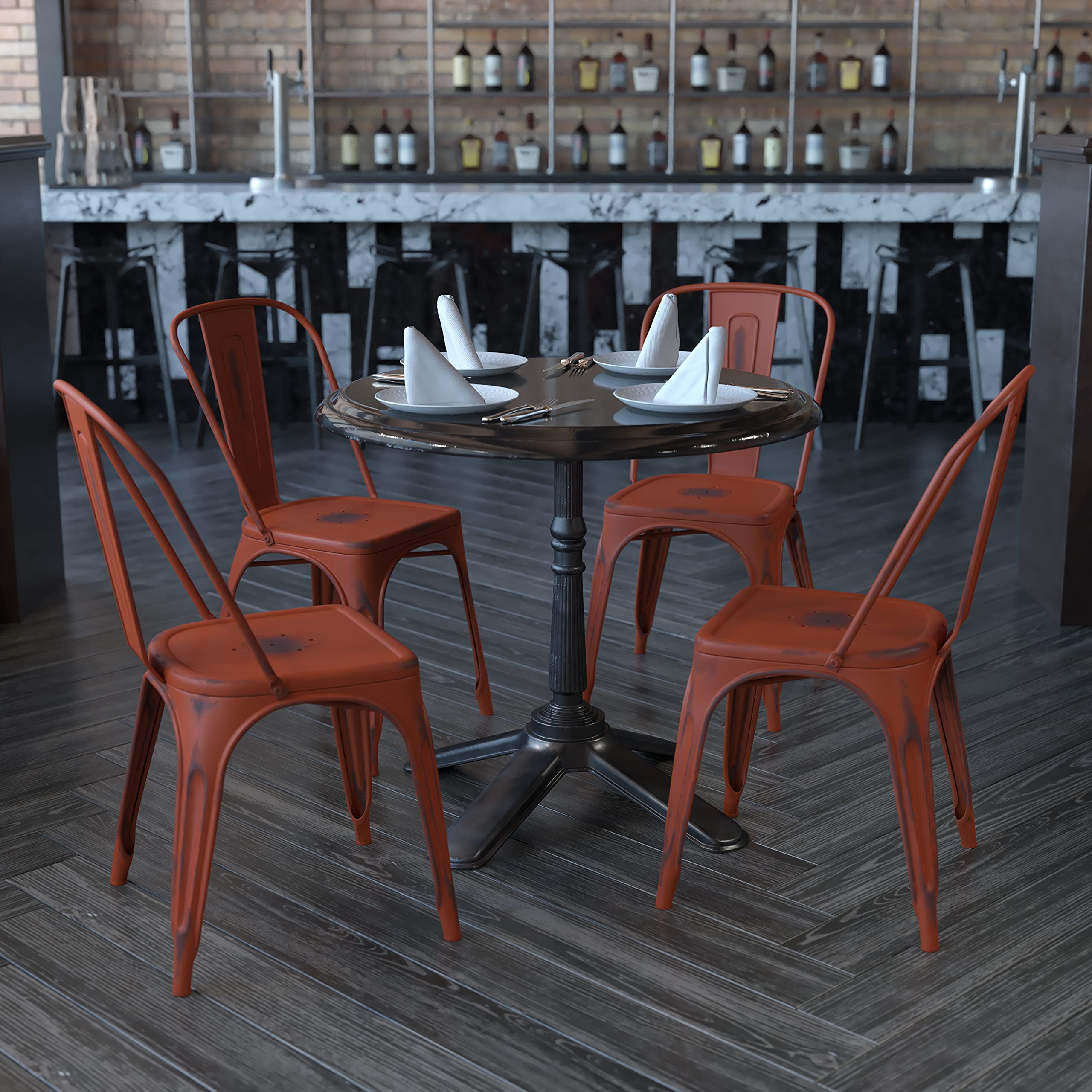 4 Pk. Distressed Kelly Red Metal Indoor Stackable Chair