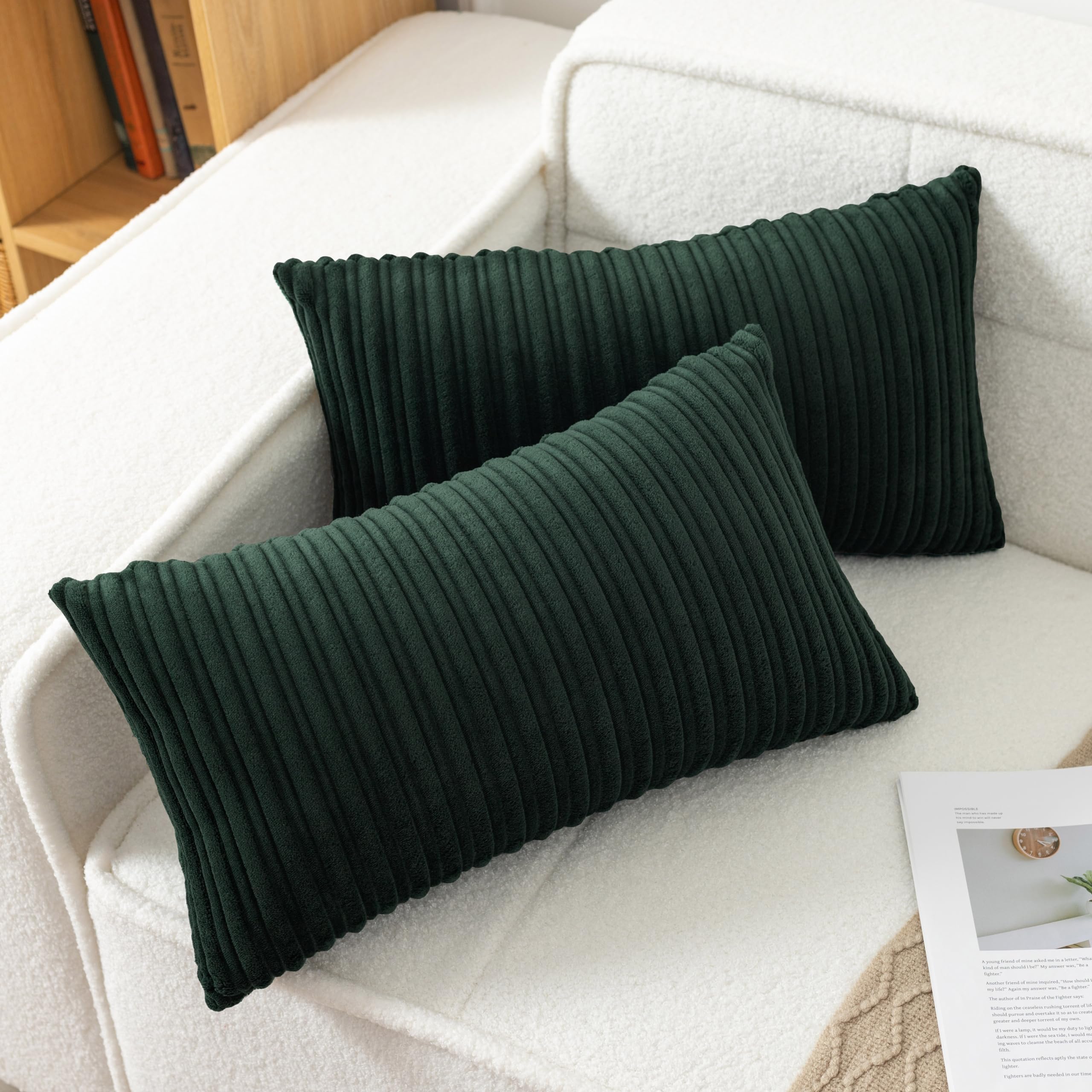 Ugasa Velvet 12X20 Inch Lumbar Soft Throw Pillow Covers Decorative Striped Corduroy Both Sides Rectangular Cushion Cases Boho Fa