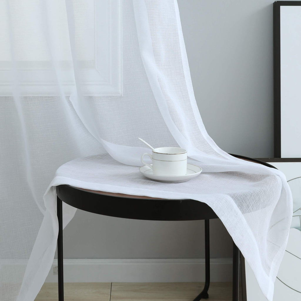 Pitalk White Faux Linen Curtains 102 Inches Long For Living Room 2 Panels Set Pair Rod Pocket Window Drapes Shabby Chic Farmhous