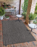 Unique Loom Outdoor Solid Collection Area Rug (7' 10'' x 10' Rectangle Black/Ivory)