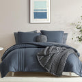 Monbix Queen Comforter Set - 7 Pieces Blue Grey Bed In A Bag Queen Bedding Sets With Comforters, All Seasons Down Alternative Co