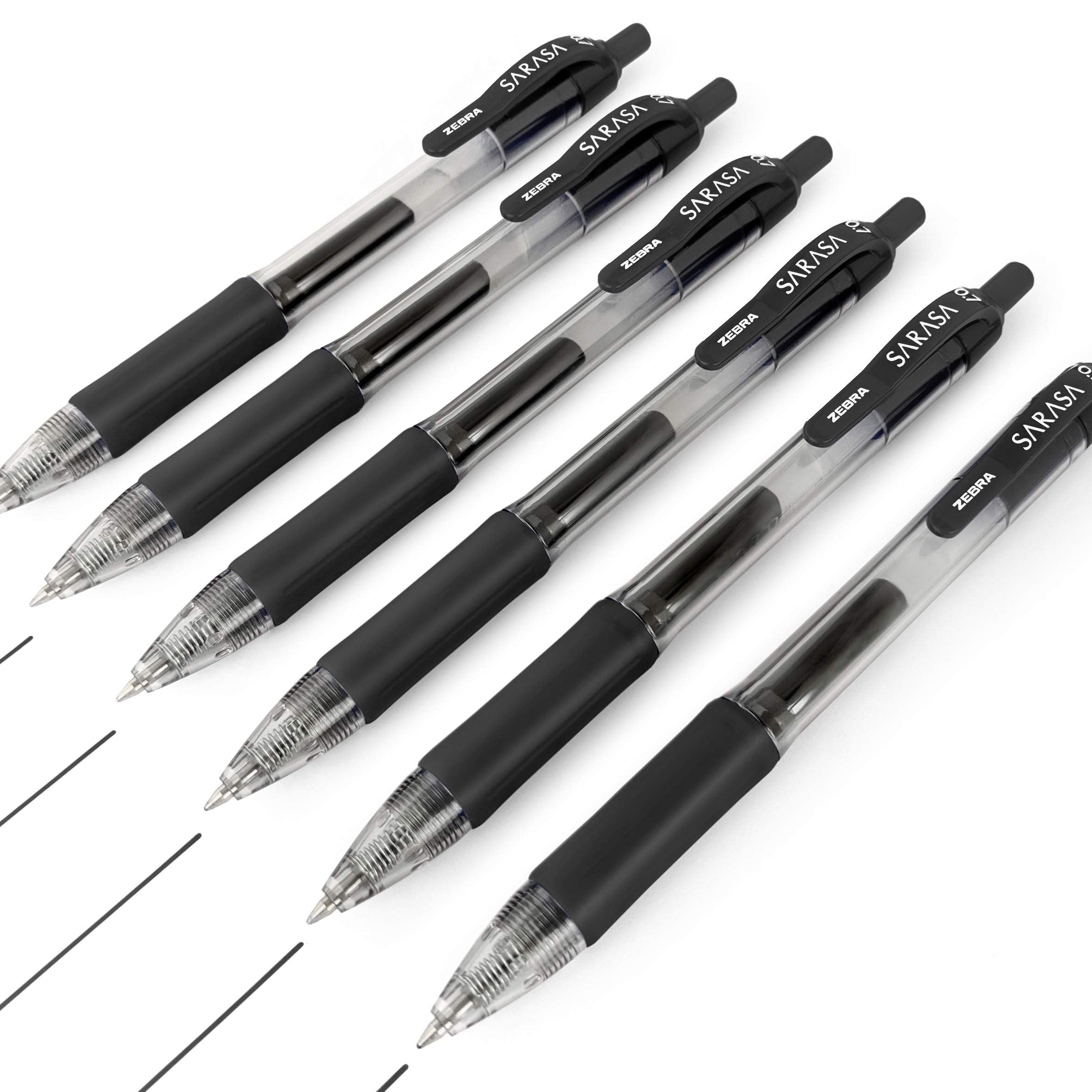 Zebra - Sarasa Retractable Gel Ink Rollerball - Fast Drying - 0.7Mm - Black Ink - Pack Of 6