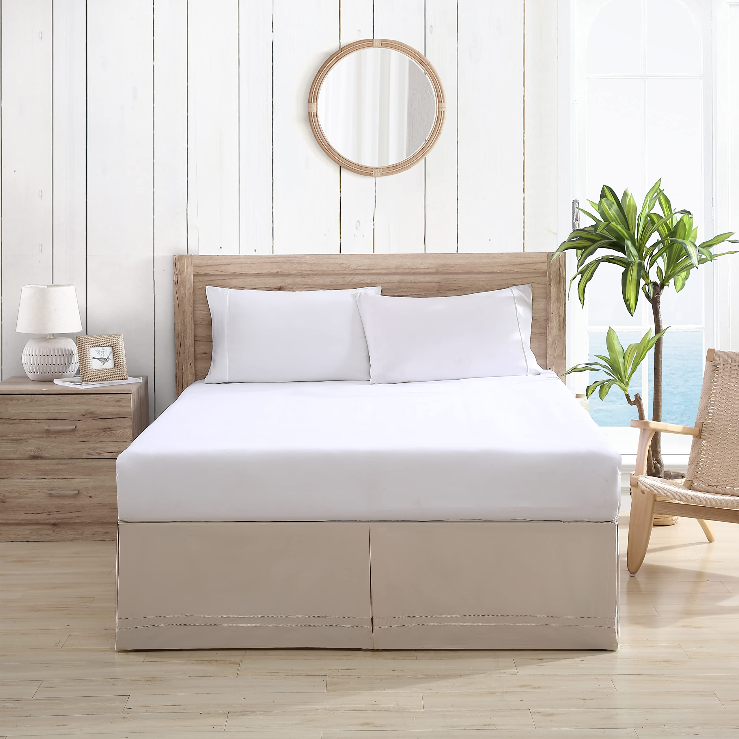 Tommy Bahama Bedskirt Tailored Solid Cotton Bedding, Designer Home D  Cor, Queen, Beige
