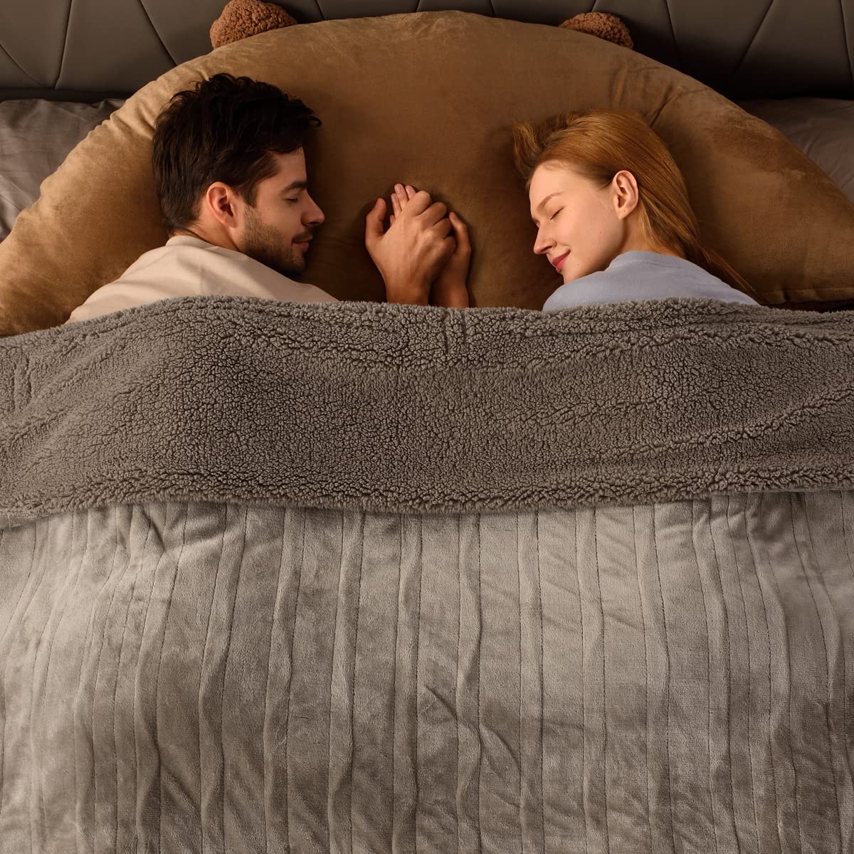 Bearhug Electric Blanket Queen Size 84' X 90', Dual Controllers Heated Blanket, Velvet & Sherpa, 10-Heating Level & 1-12H Auto