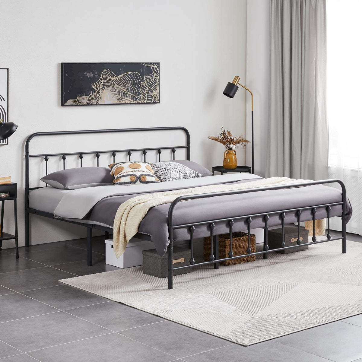 Yaheetech Classic Metal Platform Bed Frame Mattress Foundation With Victorian Style Iron-Art Headboard/Footboard/Under Bed Storage/No Box Spring Needed/King Size Black