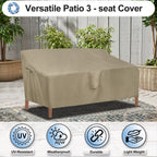 Outdoorlines Outdoor Waterproof Patio 3-Seater Couch Cover - Uv Resistant Patio Sofa Furniture Covers Weatherproof Heavy Duty Glider Covers For Outdoor Furniture, 88Wx32.5Dx33H Inches, Camel