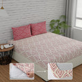 Huesland By Ahmedabad Cotton 144 Tc Cotton Elastic Fitted Bedsheets King Size With 2 Pillow Covers | 72X78 Inches | White & Peac