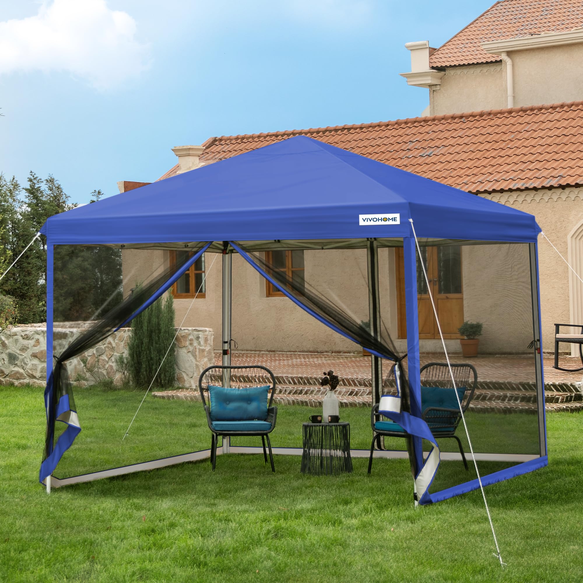 Vivohome 8X8Ft Easy Pop-Up Screen Tent, Outdoor Canopy Tent Mosquito Netting, 2 Zipper Doors, And Roller Bag For Yard Camping Pi
