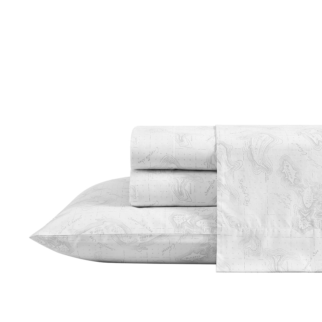 Eddie Bauer Home Sheets Cotton Percale Bedding Set,3 Pcs, Crisp & Cool, Stylish Home Decor, Twin, Fish Atol White/Grey