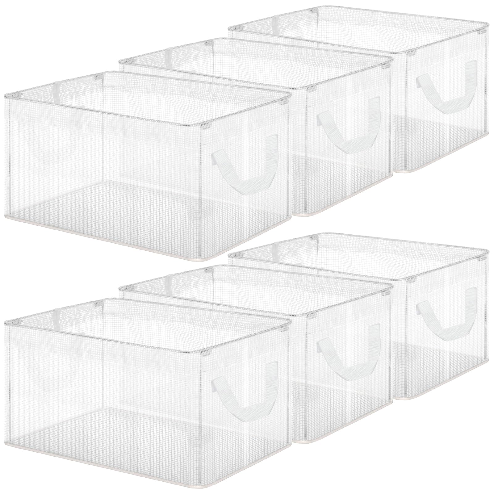 6 Pack Storage Baskets For Shelves, Closet Storage Bins Shelves Decorative Collapsible Baskets With Handles Clear Plastic Closet