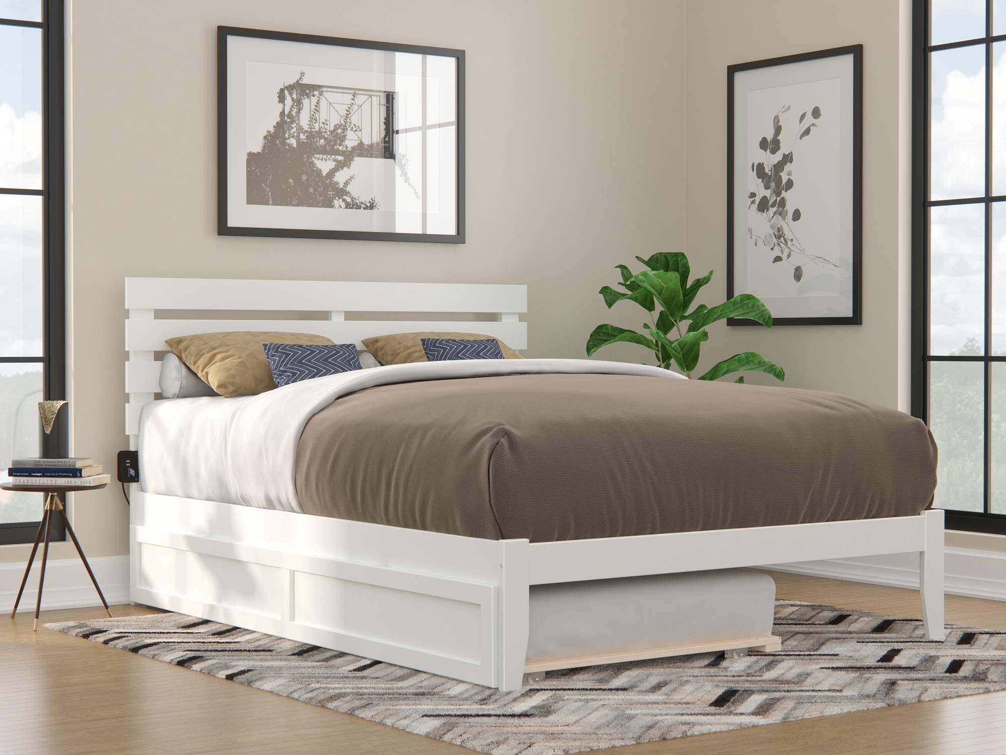 AFI, Oxford Queen Platform Bed with Twin XL Trundle, White