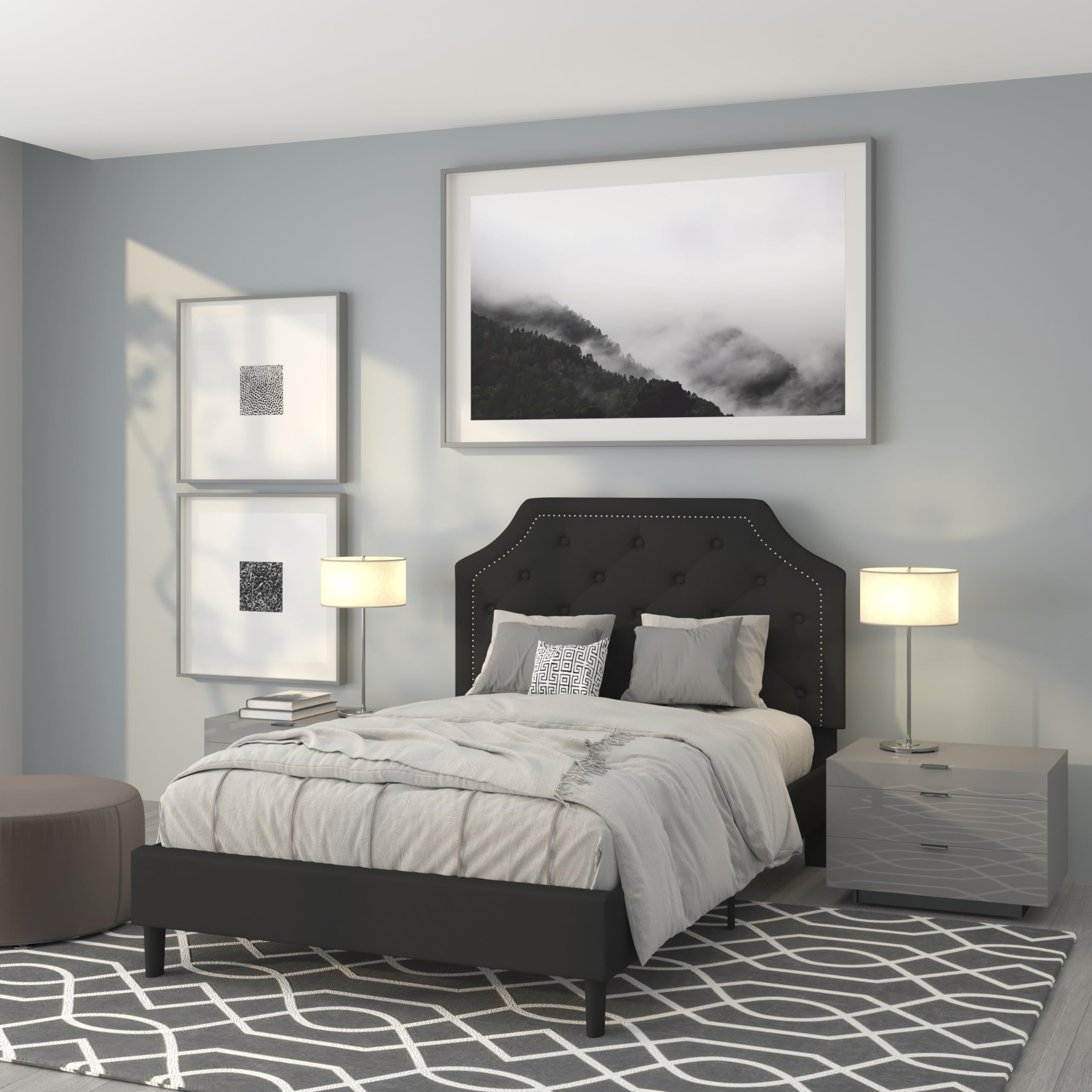 Flash Furniture Brighton Full Size Tufted Upholstered Platform Bed In Black Fabric