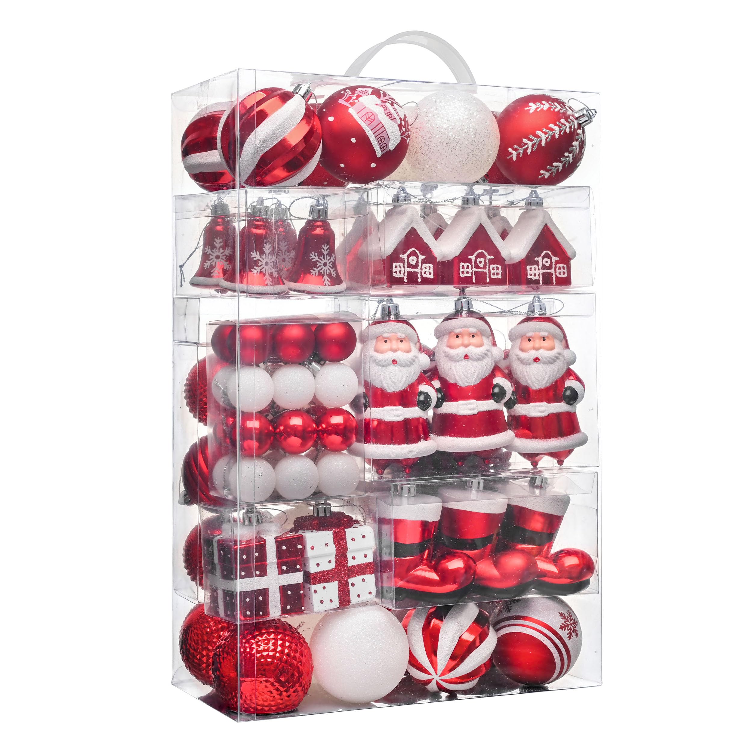 Valery Madelyn Christmas Ornaments Set, 120ct Red and White Shatterproof Christmas Tree Decorations Set, Traditional Red and Sil