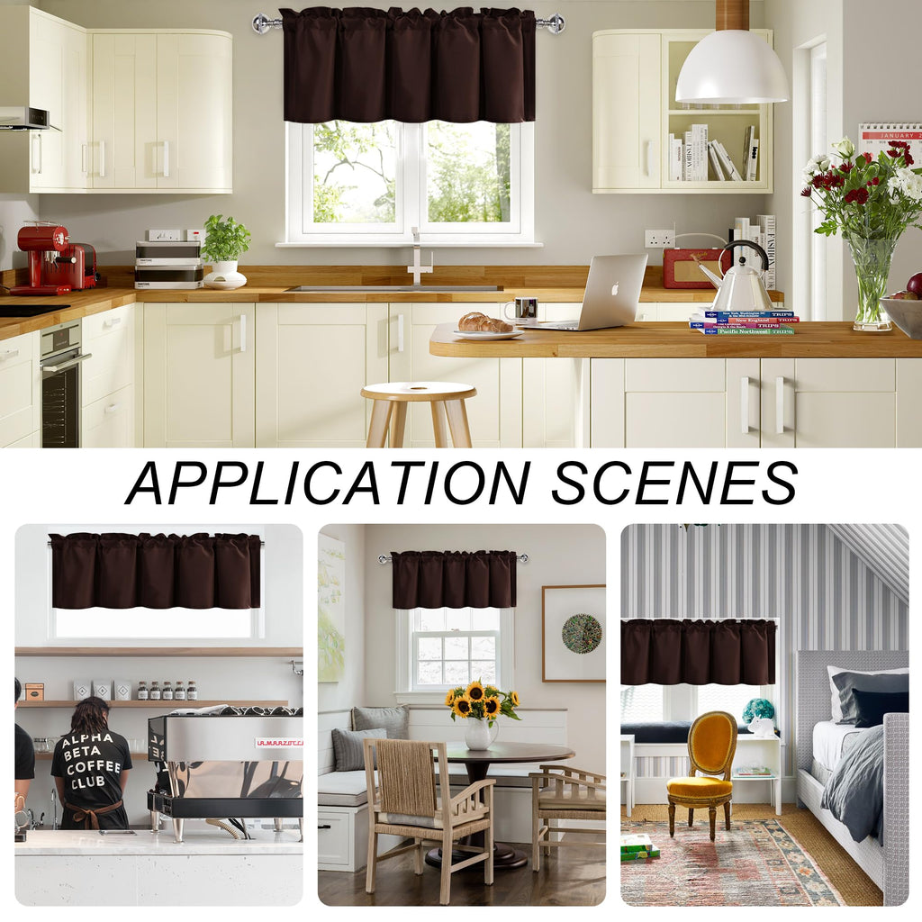 Dwcn Valance Curtains For Living Room, Kitchen Valance Solid Short Topper, Room Darkening Valance, Rod Pocket Bathroom/Basement