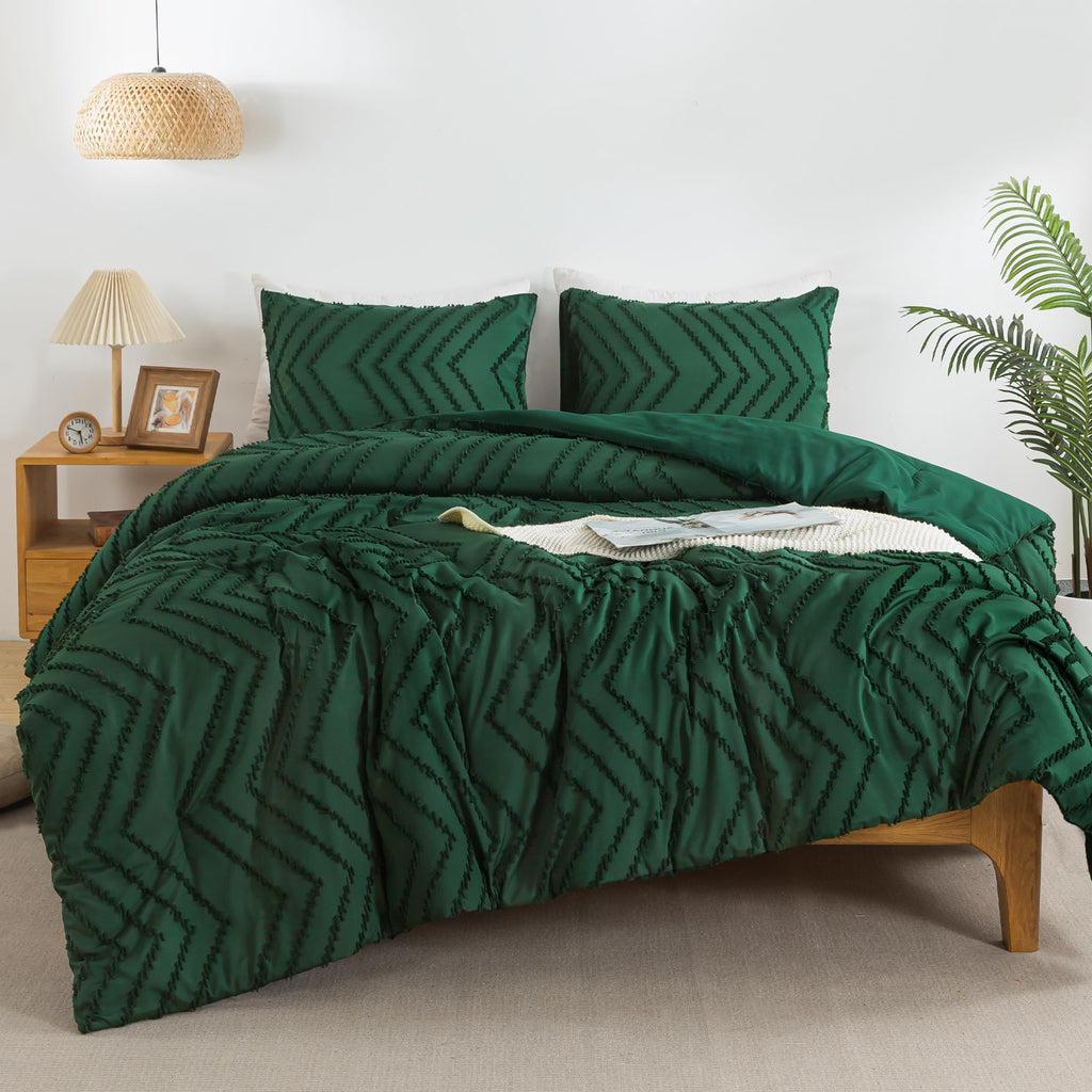 Andency Emerald Green Comforter Set Full Size, Boho Dark Green Soft Warm Bedding Comforter Sets For Full Bed, 3 Pieces Forest Gr