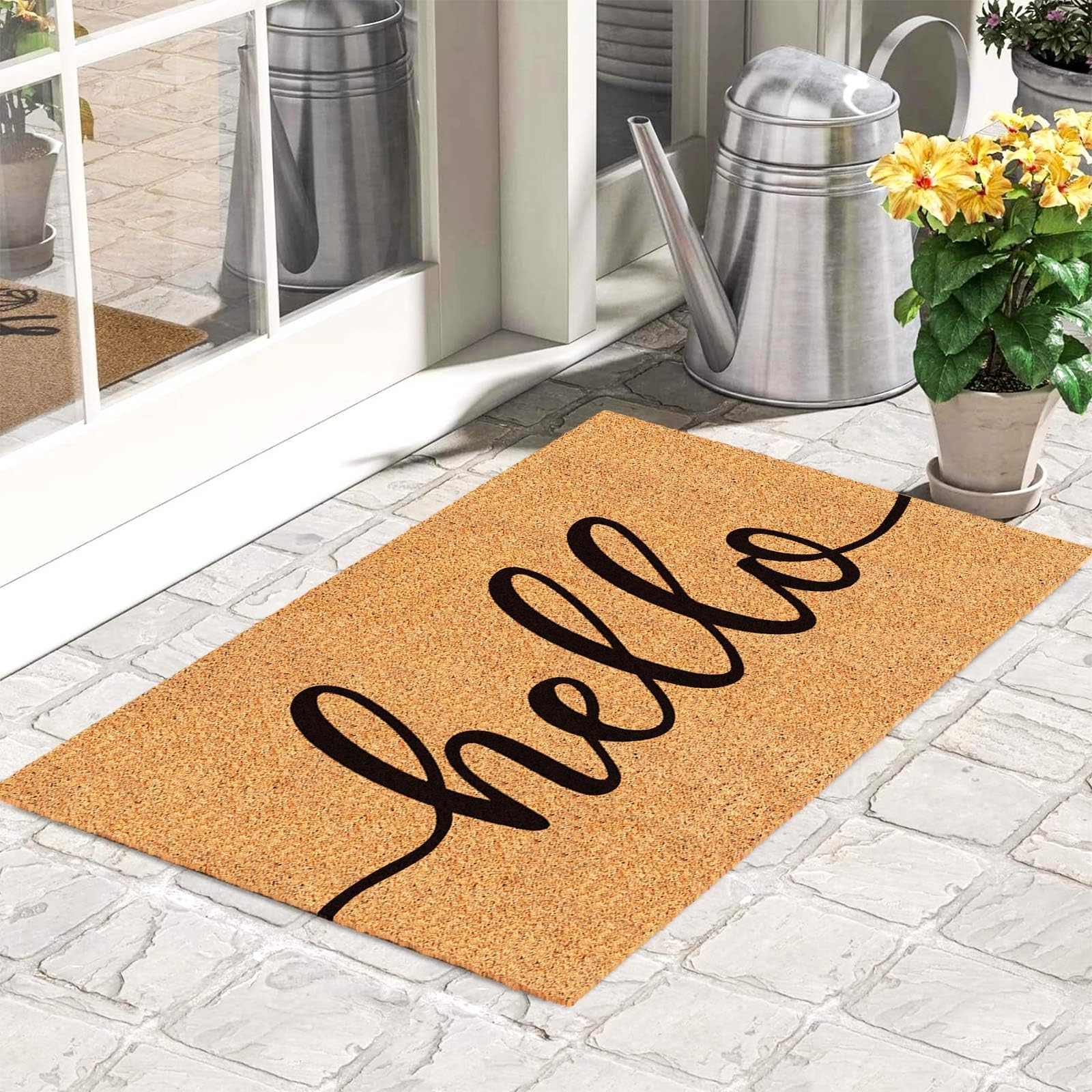 Jarthenaamcs Hello Door Mat Welcome Natural Coir Door Mat Farmhouse Floor Mat Thick Non-Slip Entrance Door Rugs For Indoor Outdo