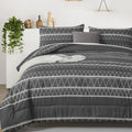 WONGS BEDDING Dark Grey Comforter Set King, Reversible Gray Boho Triangle Bedding Comforter Set for King Bed - 3 Pieces (1 Comfo