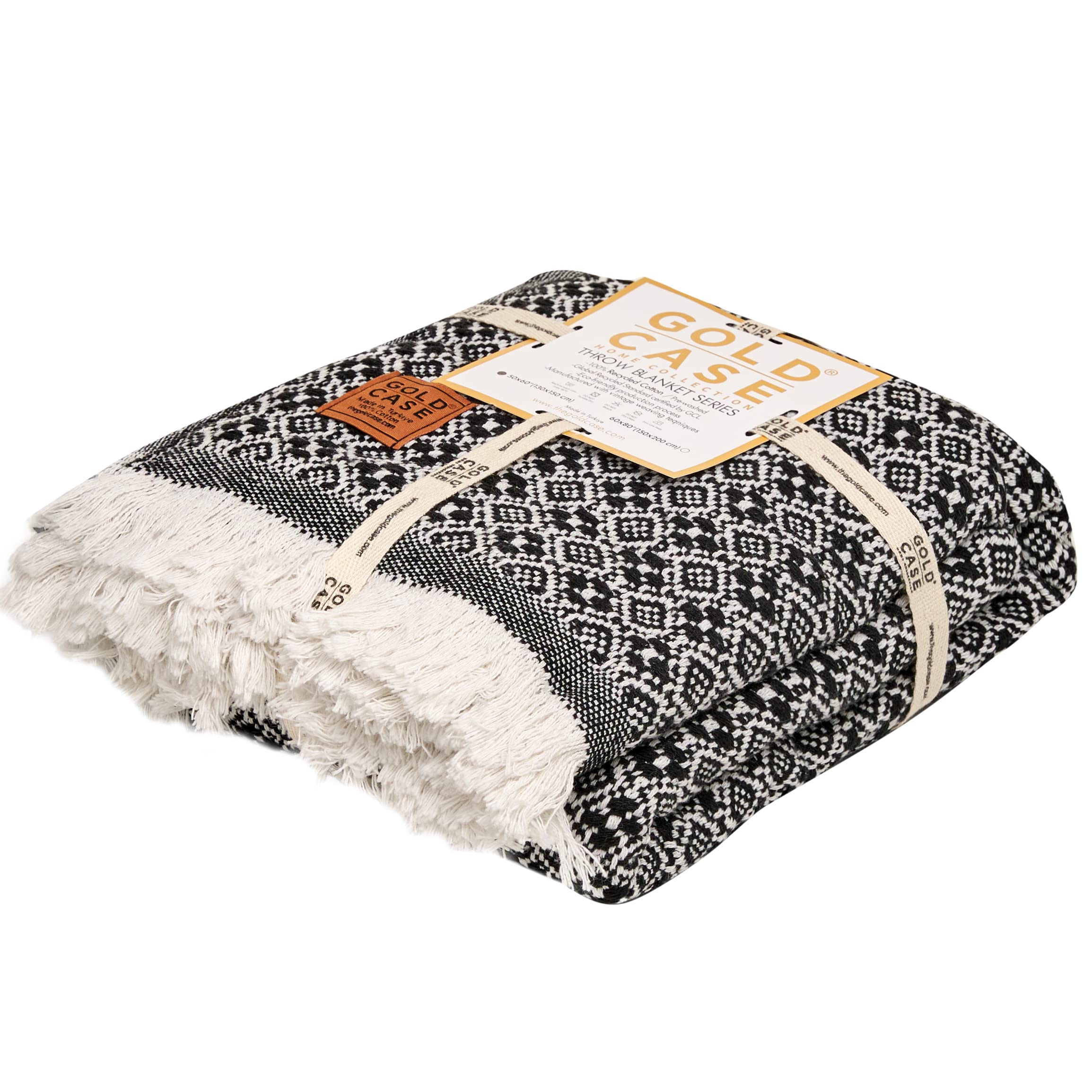 Gold Case Throw Blanket For Couch - 100% Recycled Cotton 60X80 - Retro Throw Blankets For Living Room, Bed, & Outdoor - Decorati