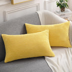 Mecatny Corduroy Fall Throw Pillow Covers 12X20 Set Of 2 - Striped Decorative Pillow Covers For Living Room, Bed - Soft Lumbar C