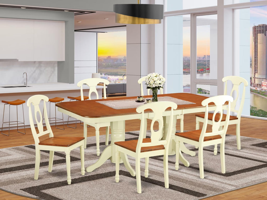 East West Furniture NAKE7-WHI-W Napoleon 7 Piece Modern Set Consist of a Rectangle Wooden Table with Butterfly Leaf and 6 Dining Room Chairs, 40x78 Inch, Buttermilk & Cherry