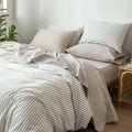 Moomee Bedding Sheet Set 100% Washed Cotton Linen Like Textured Breathable Durable Soft Comfy (Tannish Linen Grey, Twin)
