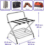 2-Shelf Foldable Luggage Rack with Nylon Straps, High-Back Support, Chrome Finish
