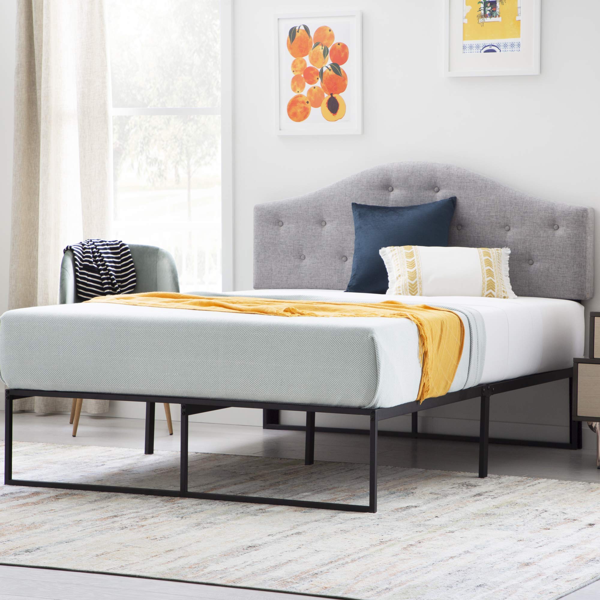 Linenspa 14 Inch Metal Platform Full Bed Frame With Storage Space Under Frame, Full Platform Bed Frame, No Box Spring Needed